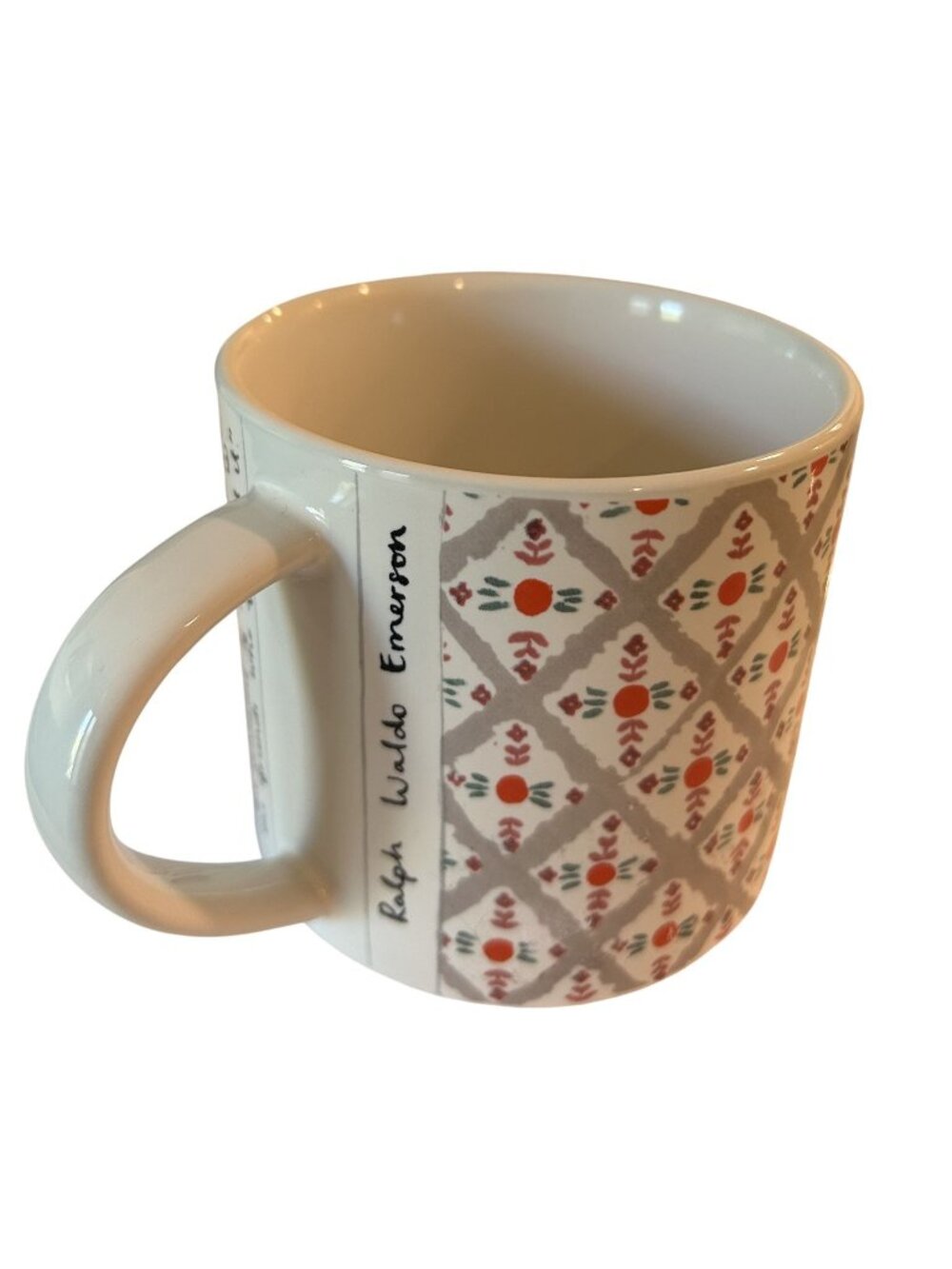 Anthropologie "V" Initial Ralph Waldo Emerson Quote Mug Floral Lattice  Coffee C